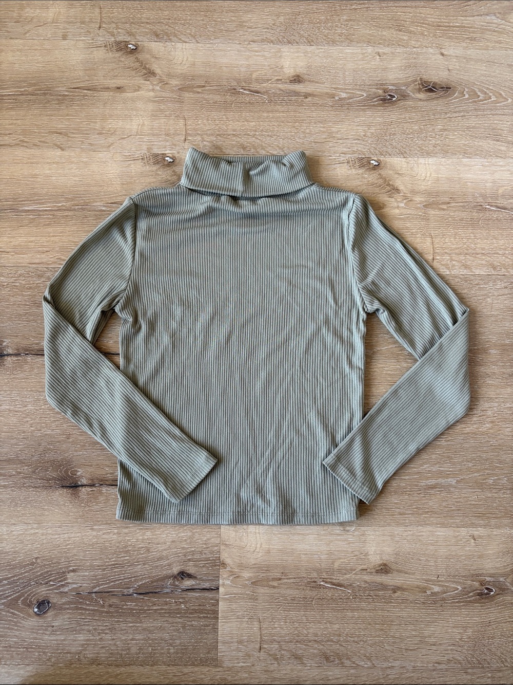 Women's Olive Green Ribbed Turtleneck Long Sleeve Top